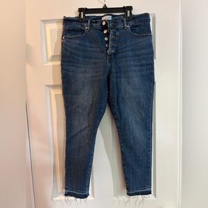 LOFT Dark Blue Ankle Jeans Petite 31 Button Fly Distressed Hem